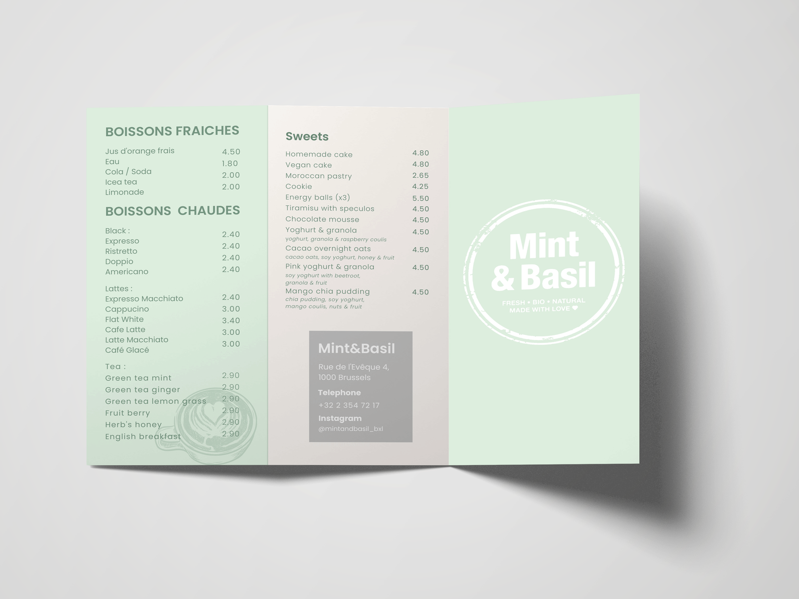 mock up menu dépliant 1 face
