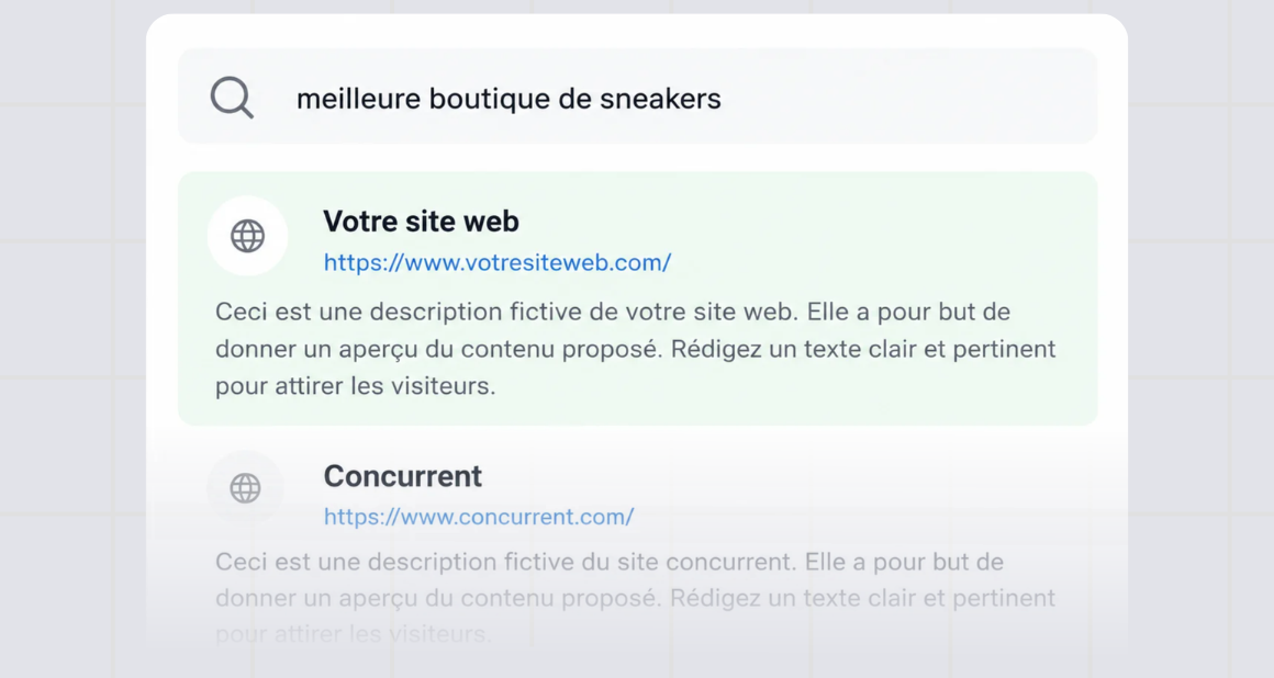 Illustration d'une page de résultats Google : votre site face à un concurrent